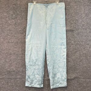NWT LAUREN RALPH LAUREN Satin Pajama Pant Medium Blue Floral Jacquard Drawstring
